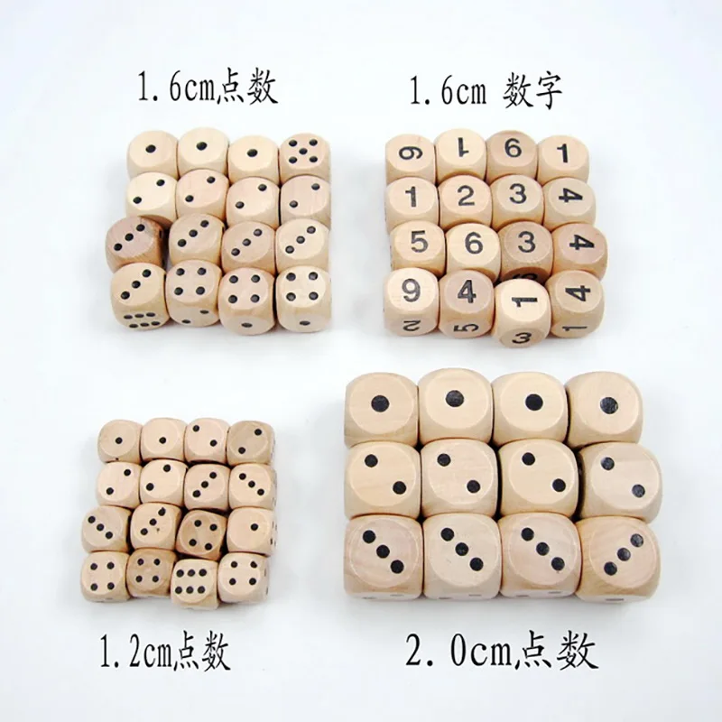 50 шт./компл. точка/цифровой кости 1,2/1,6/2,0/2,5 см набор Игральный костей деревянный 6 двухсторонняя точка кости