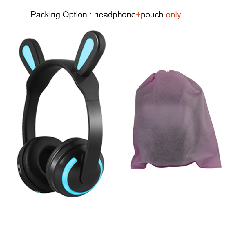 rabbit ear headphone BONWAYE беспроводные Bluetooth кошачьи наушники с семью видами светодиодный светильник мигающий Светящийся Косплей Необычные кошачьи наушники подарки - Цвет: rabbit ear headphone