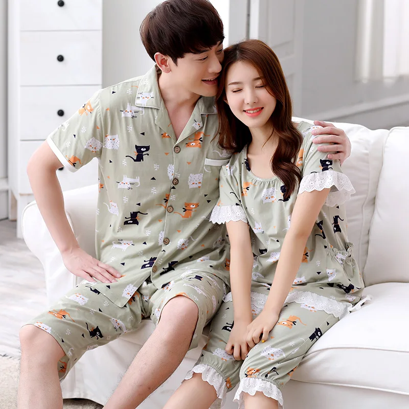 Летняя парная пижама из 100% хлопка милый мультяшный удобный кардиган с коротким