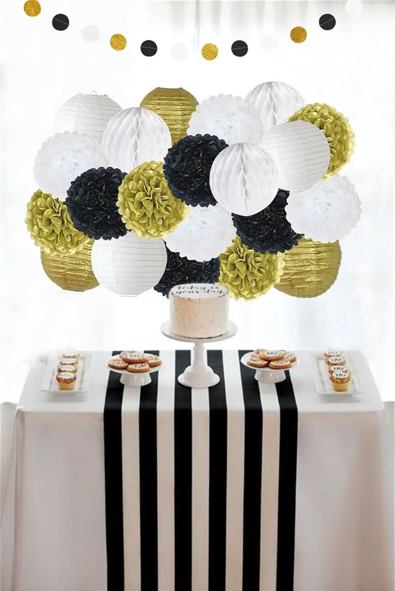 FunPa 22PCS Party Tissue Pom Poms Decorations Paper Balls With Lanterns Honeycomb Hanging Garland Decor | Дом и сад