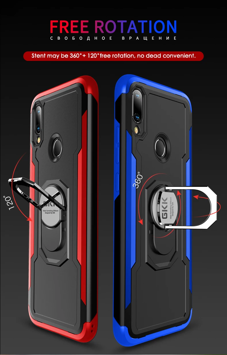 Чехол gkk для Xiaomi Redmi note 6 7 Pro, чехол с кольцом на палец и подставкой, защитный противоударный чехол для Redmi Note 6 7 pro, чехол