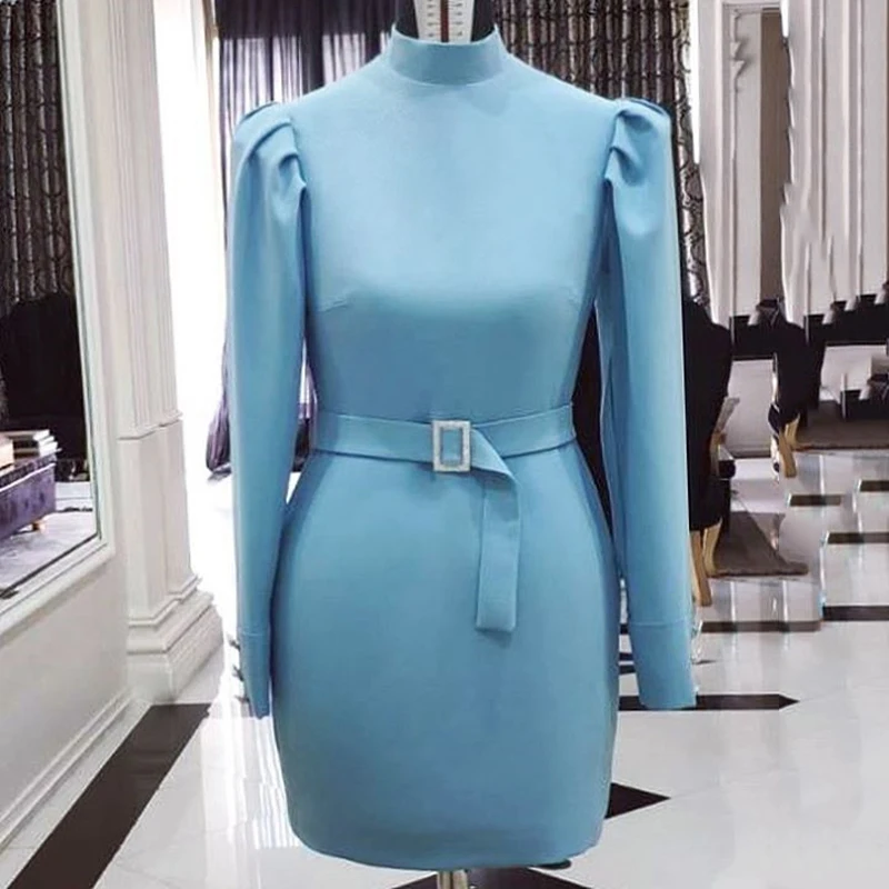 Мини платье женское на пуговицах с поясом и длинным рукавом|Женские платья| |