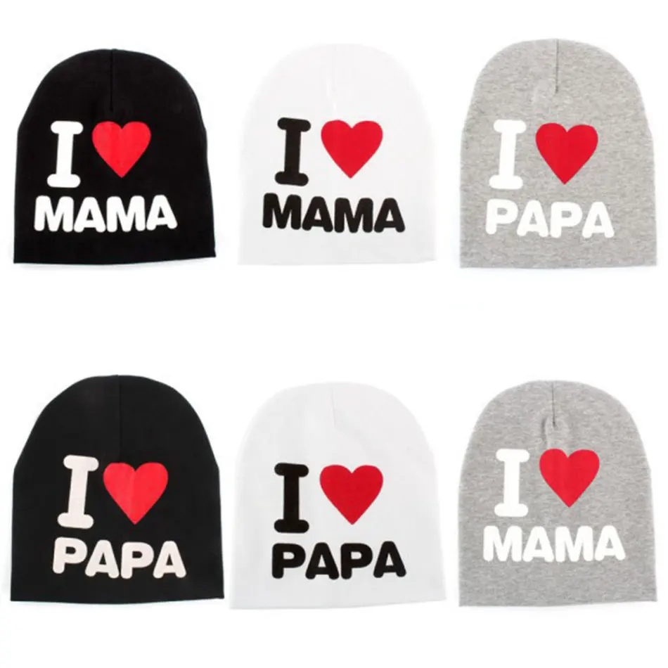 Baby Hat I Love MAMA and PAPA Warm Knit Boy Girl Child Newborn Cotton Caps Spring Black White Gray Soft | Детская одежда и обувь