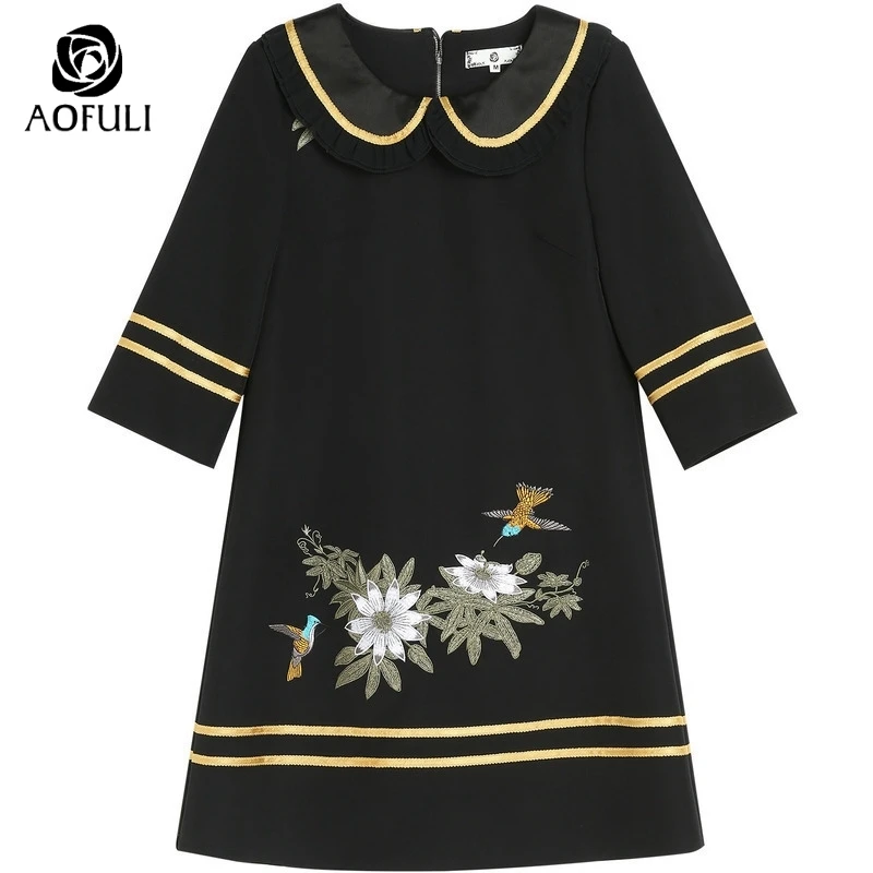 2XL/4XL/5XL размера плюс Вышивка женское платье Весна Осень Половина рукава А-силуэт