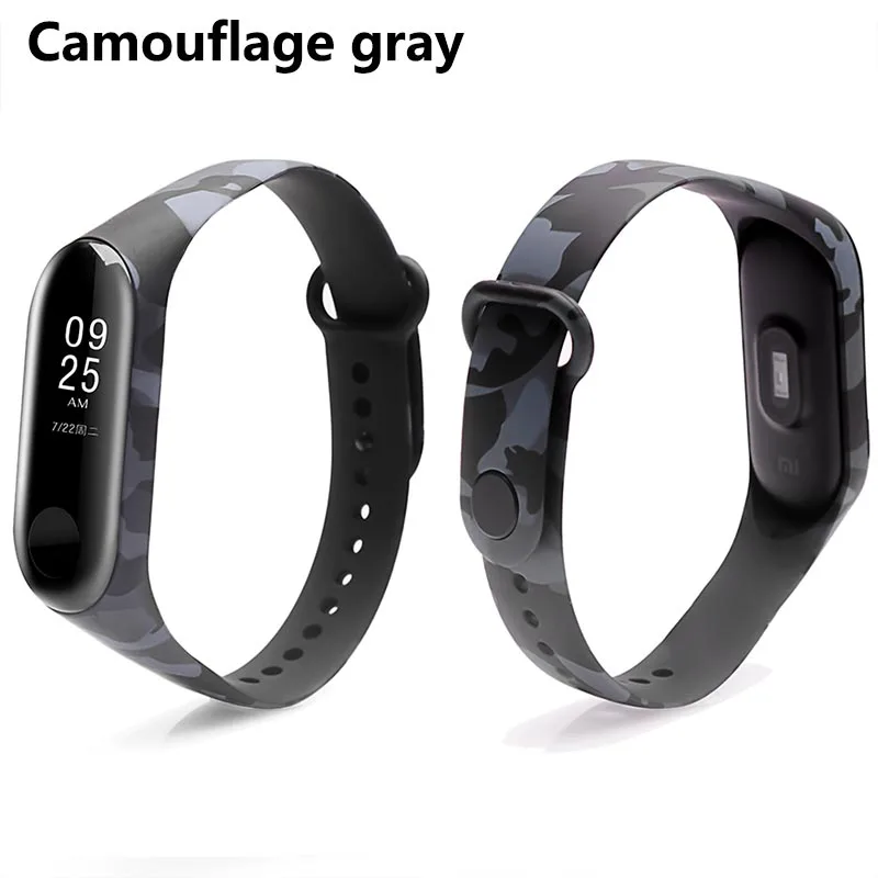 BOORUI, новинка, Miband, 3 ремешка, регулируемый, цветной, силиконовый, Miband, 3 аксессуары, сменный, спортивный, correa Mi3, ремешок на запястье - Цвет: Camouflage gray