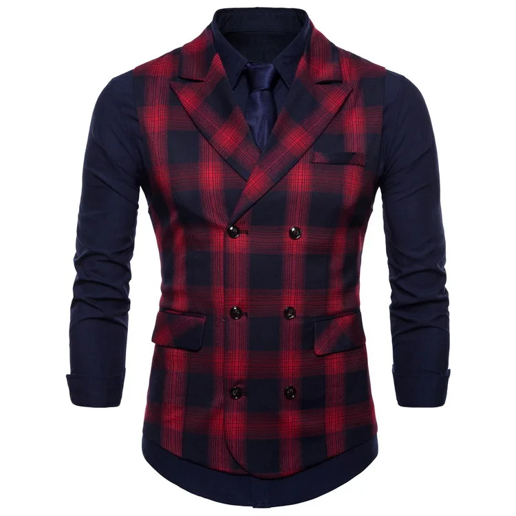 

Nice British Style Men Plaid Business Suit Vest Men Cotton Cardigan Slim Vest For Male Spring M-6XL