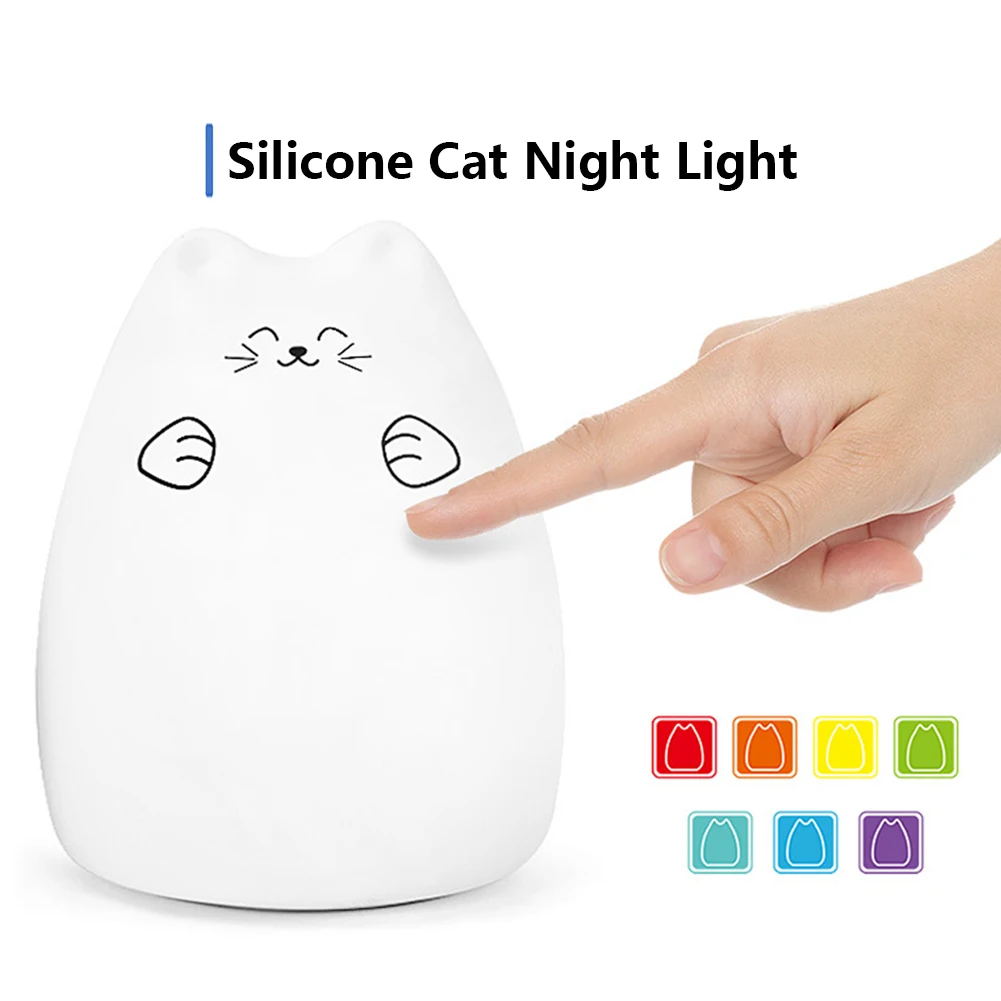 

Popular LED USB Rechargeable Cute Cat Night Light Colorful Silicone Bedroom Hit Beat Lamp 12 Hours In Color Changing Mode
