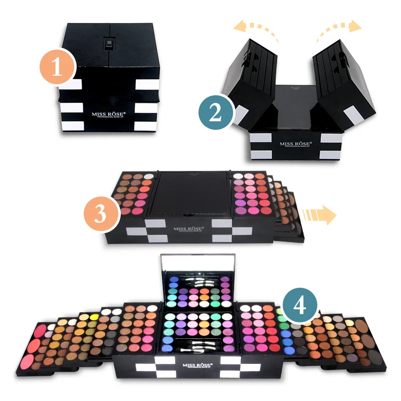 Набор теней для век MISS ROSE палитра макияжа 142 цвета матовые блестящие мерцающие тени румяна пудра бровей с