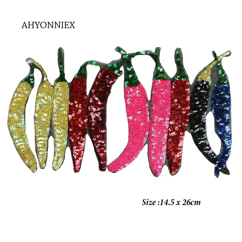1 PCS Large Chilli Patch Sequin Embroidery Fashion Clothes Applique DIY Clothing Decoration Iron On Sequins Patches for | Дом и сад