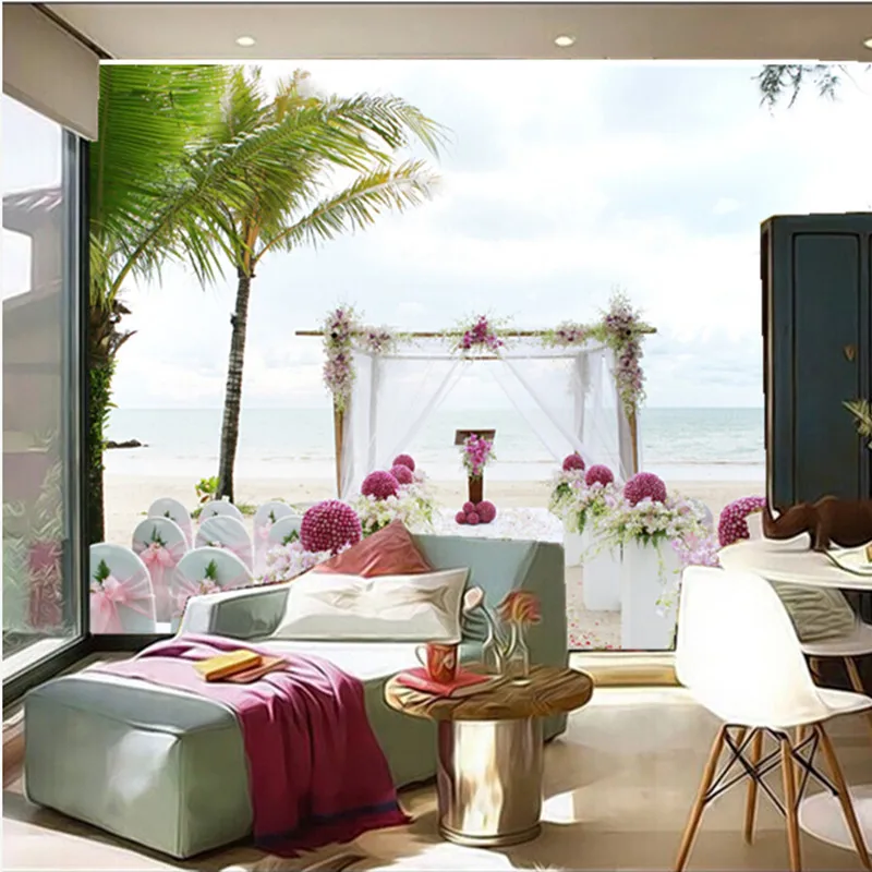 3D фрески на заказ 3d романтические тропики свадебные обои морской пальмы для