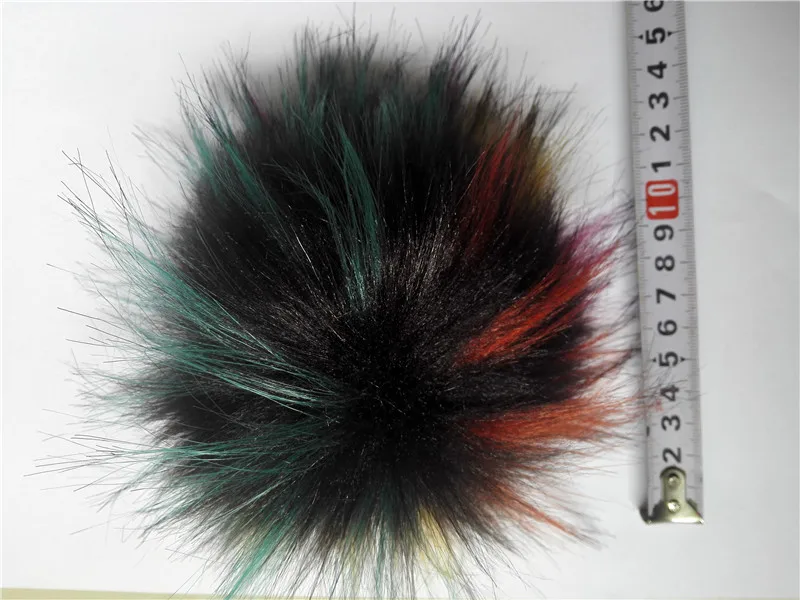 KNB040B Wholesale 10pcs/lot Winter Warm Beanies Knit Hat Women Slouchy 15cm Rainbow Faux Fur Pom pom Skullies Cap Bonnet