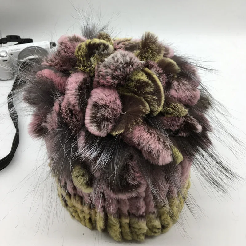Модная меховая шапка для девушек женская зимняя из натурального меха кролика