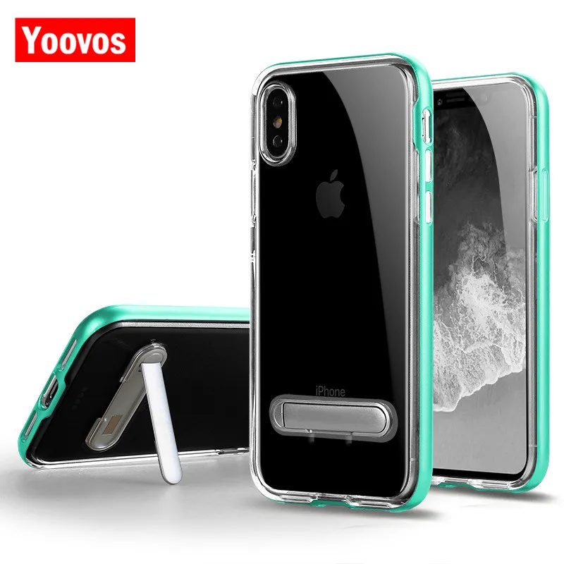 Yoovos New Kickstand transparent Phone Cases For IPhone 7 6 8 Case Iphone 6Plus 7Plus 8Plus X PC Back And Soft TPU Frame |
