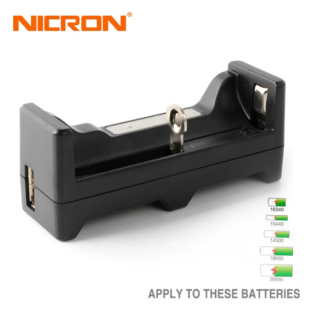 NICRON USB Li-Ion Батарея Универсальный Зарядное устройство 5V 1A относится к 16340,10440, 14500,18650, 26650 Поддержка зарядка защиты Мощность банка