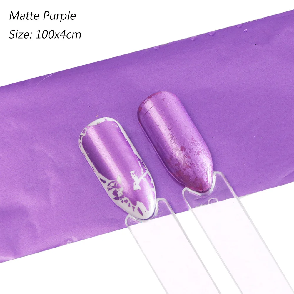 Matte Purple 100 см матовая Мерцающая Фольга для ногтей Holo звездное небо переводная наклейка для дизайна ногтей гелевая трафаретная наклейка Аксессуары для маникюра LAA08-1 - Цвет: Matte Purple
