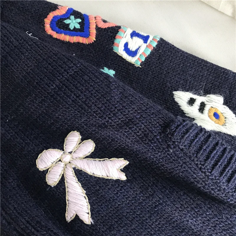 GRUIICEEN embroidery long cardigan jacket oversized V-neck casual knitting sweater coat GY2018359 |