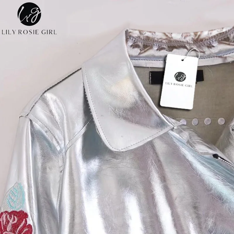 Лили Rosie с вышивкой из искусственная ( ый) искусственной кожаные пальто на молнии