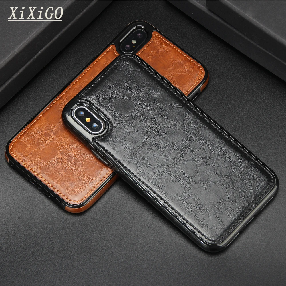 Luxury Vintage PU Leather Back Cover For iPhone 7 8 Plus XS Max XR Thin Case for iphone X 6 6S 5 5s SE |