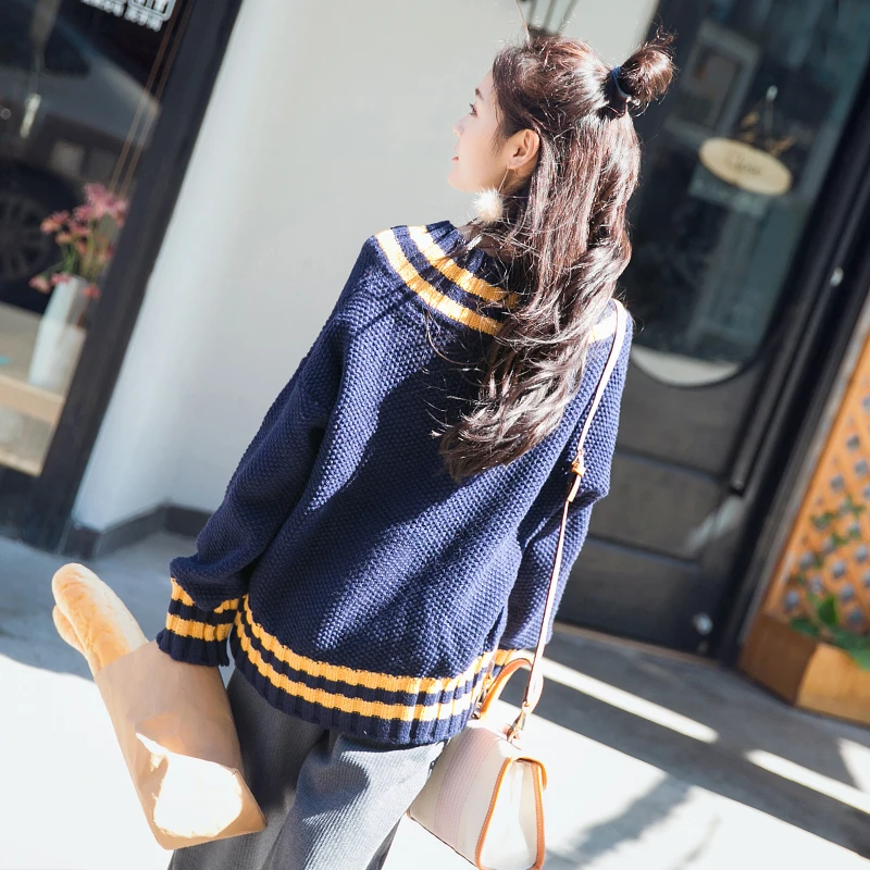 Sweater female V-neck pullover loose thick yarn autumn and winter sweater 2017 thickening outerwear | Женская одежда