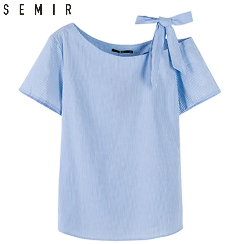 Semir женские модные блузки 2018 весна лето полосатые рубашки топы с открытыми