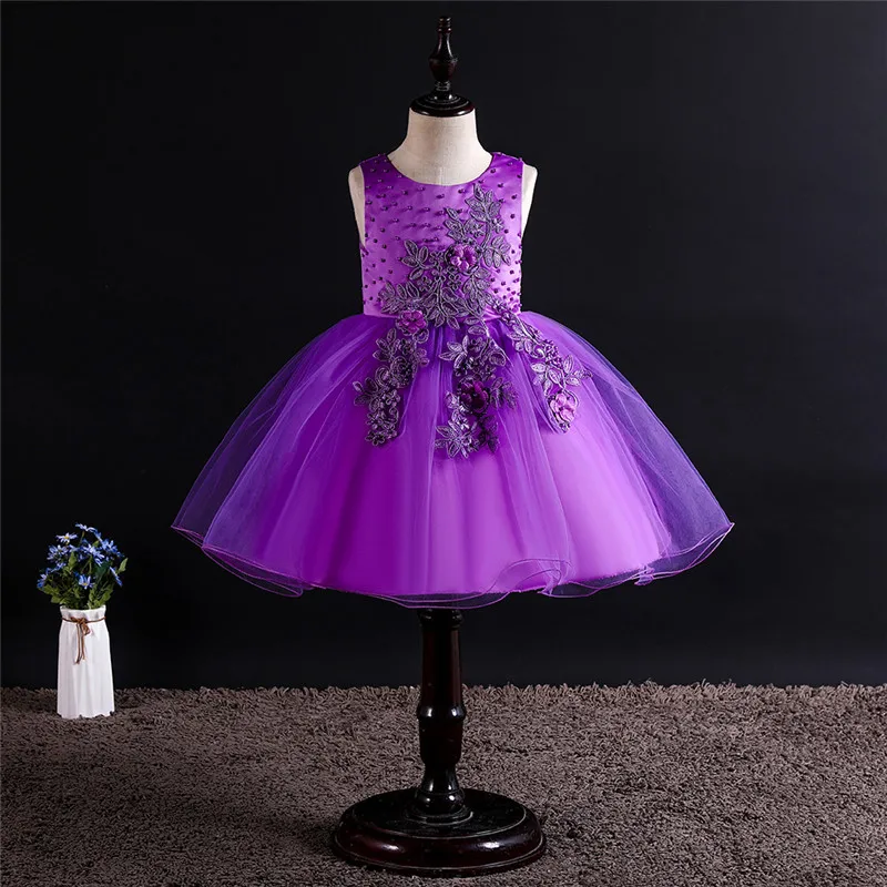 purple Детское платье для маленьких девочек; детское кружевное платье с цветочным узором для девочек; вечерние и свадебные платья; элегантное платье принцессы; vestidos; От 1 до 12 лет - Цвет: purple