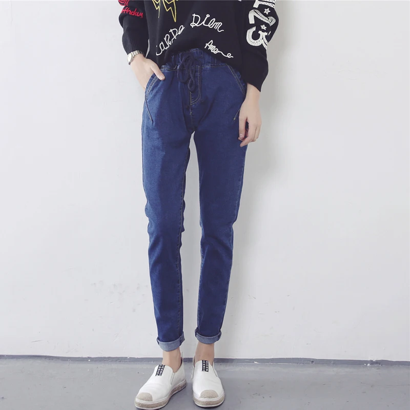 2016 Новых Осенью и Зимой Моды Реального Темперамент Drawstring Упругие Талии Джинсы