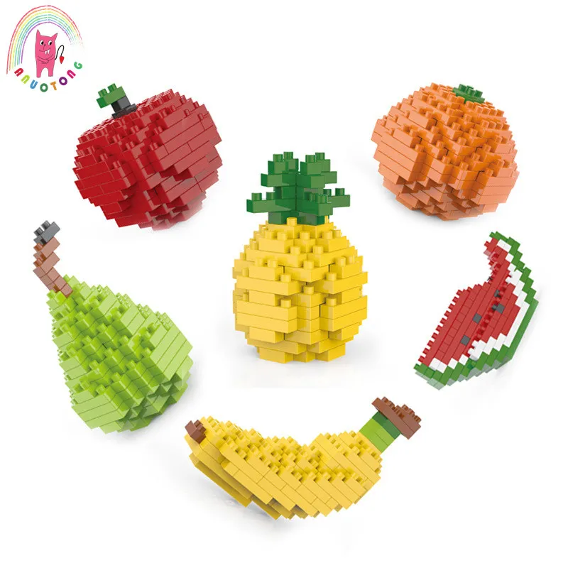 

7 kinds of fruit small diamond blocks assembled blocks Model DIY Toy fruit Building blocks Children's toy gifts