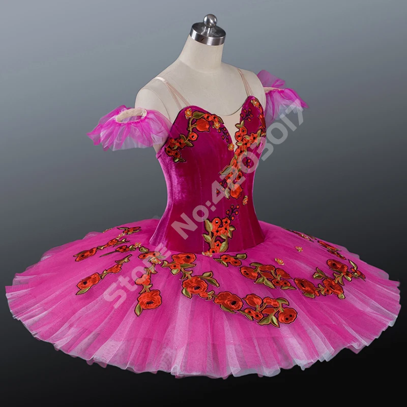 Adult Women Deeppink Professional Ballet Tutu Red Flower Embroidery Girls Dance Costume Romantic Dancewear Ballerina Dress B1202 |