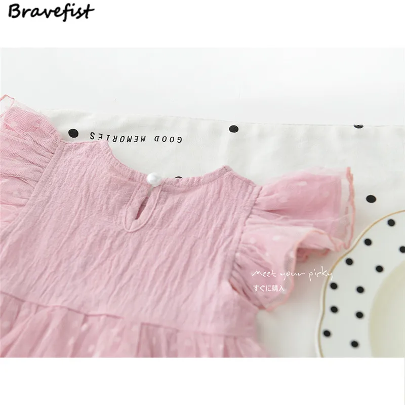 

Korean Baby Girls Lace Net Bodysuits 100% Cotton Summer Infant Clothing Children Jumpsuits White Pink Polka Dots Kids Outwear