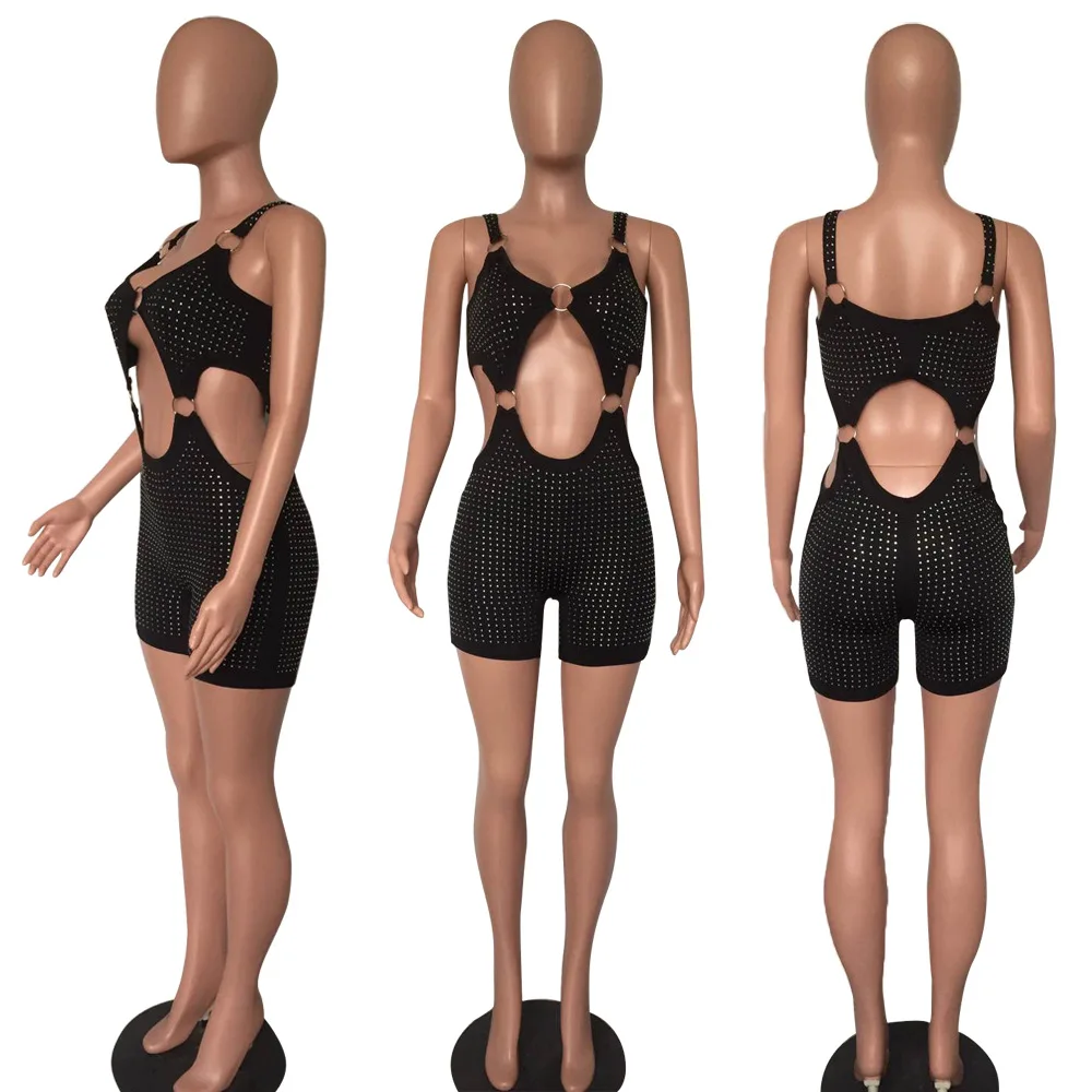 Женский Блестящий Комбинезон на бретелях спагетти с вырезами|Комбинезоны c