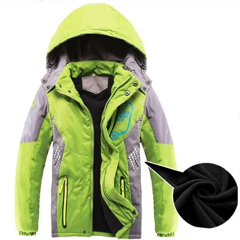 Green Boys Coat Г. Куртки для мальчиков, пальто с капюшоном, верхняя одежда для девочек, детская одежда для детей от 4 до 14 лет, дождевик, зимнее водонепроницаемое Детское пальто - Цвет: Green Boys Coat