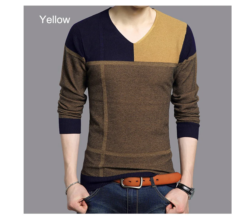 DIMUSI Autumn Mens Pullover Sweater Men Fashion Striped V-Neck Wool Pullover Sweater Men's Slim Knitted Pull Sweaters Clothing