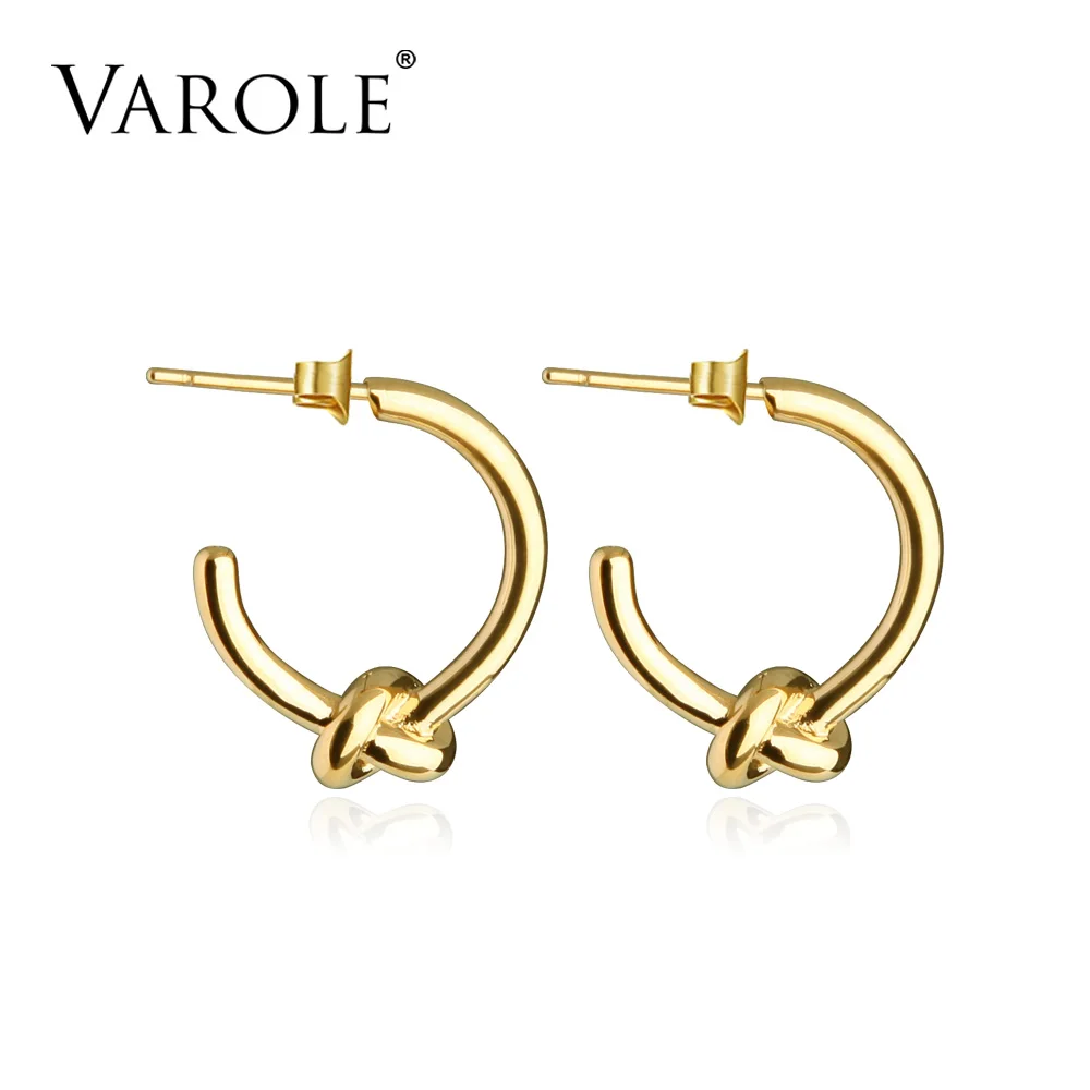 Gold Color VAROLE,, классические сережки с узлом, Круглые, золотого цвета, серьги-гвоздики для женщин, ювелирные изделия Oorbellen Ohrringe, Серьги Brincos - Окраска металла: Gold Color