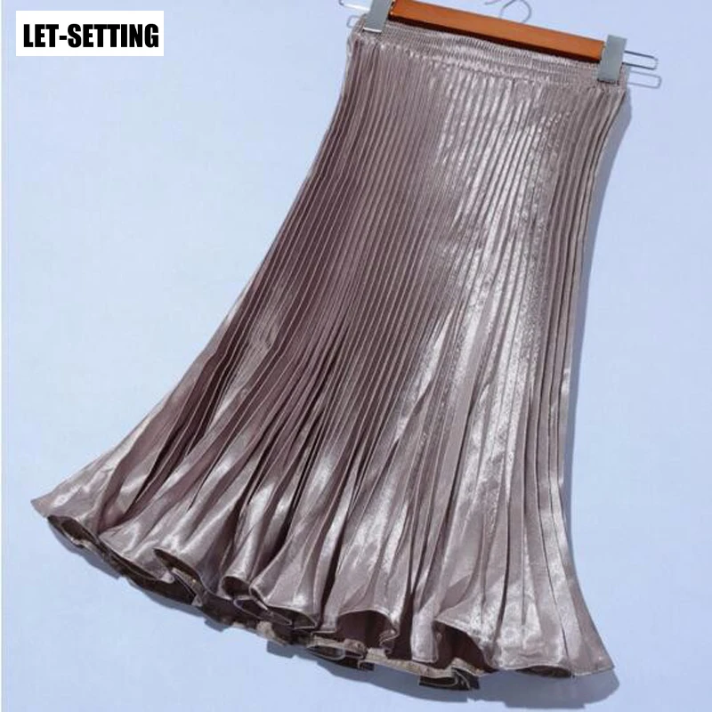 LET-SETTING hot sale Ruffle skirt pleated silk sequined skirts female crimp gold metallic luster