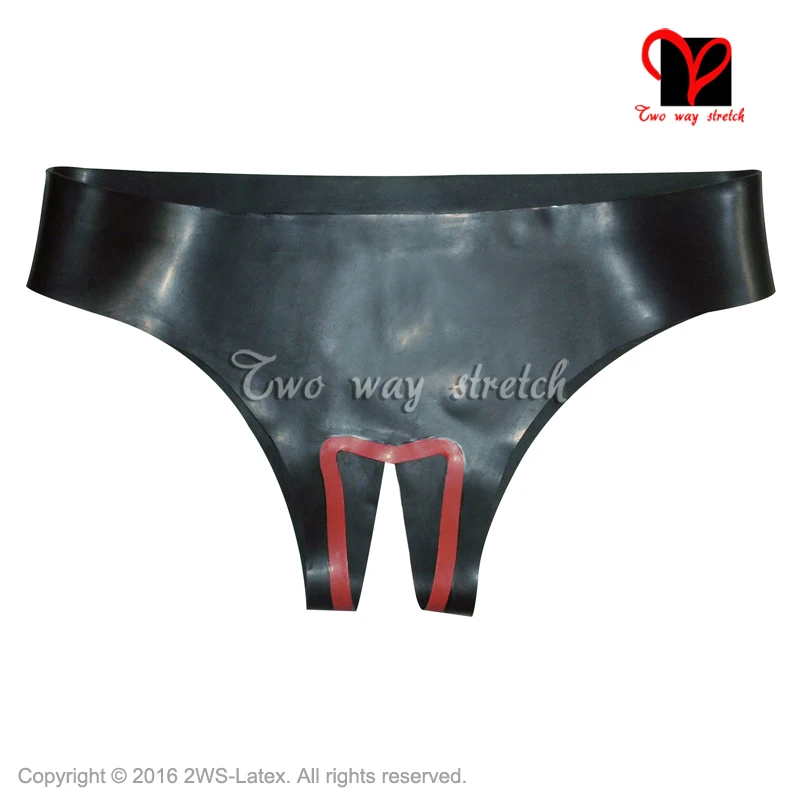 Black and red trims Sexy Latex underwear crotchless Rubber Briefs shorts knickers Rubbe undies bottoms KZ-123