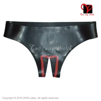 black and red trims sexy latex underwear crotchless rubber briefs shorts knickers rubbe undies bottoms kz 123