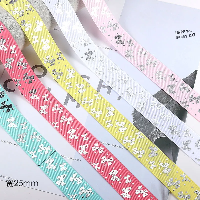 Лента Grosgrain 1 дюйм 25 мм (1 метр) с принтом бабочек односторонняя для украшения