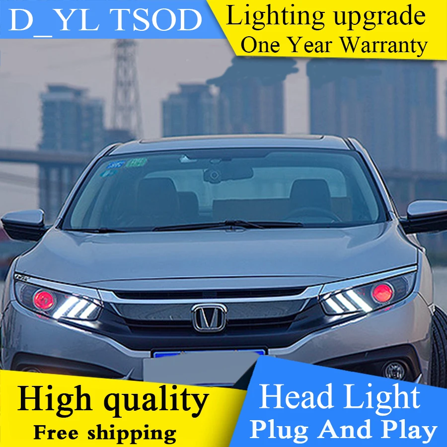 

2 шт., автомобильные светодиодсветодиодный фары 2016-2017 для Honda Civic, для Civic, фары с двойным лучом, H7, Ксеноновые Биксеноновые линзы