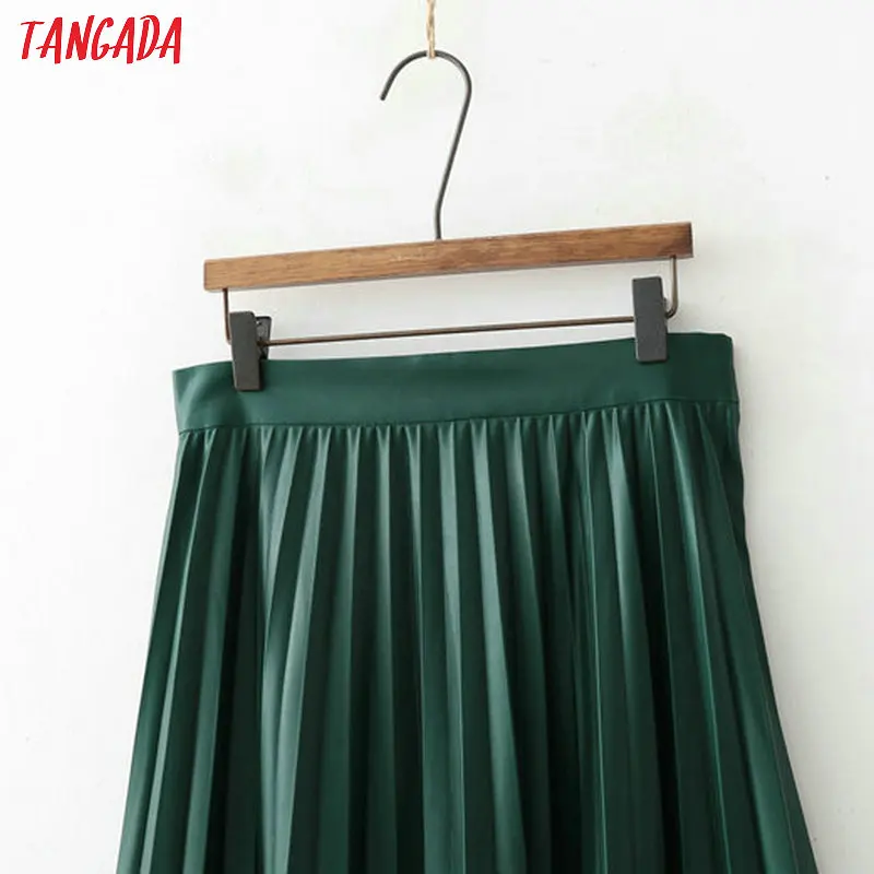 Tangada изумрудная юбка зеленая юбка плиссированная юбка плиссе юбка в складку кожаная юбка миди юбка ниже колена юбка с высокой талией кожаная юбка в складку базовая юбка зеленая кожа XD517