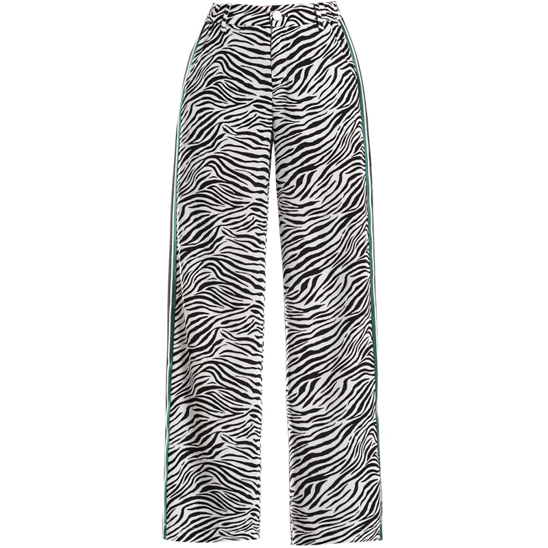 С принтом шифоновые широкие брюки женские летние 2019 новые с высокой талией