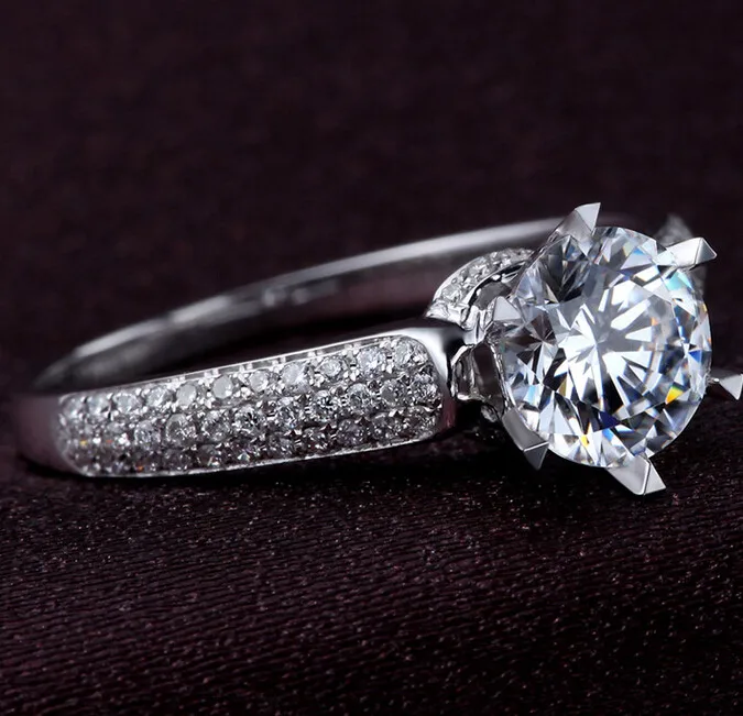 Модные Роскошные ювелирные изделия 2CT AAA кубический цирконий 925 пробы серебро 5A CZ камни Свадебные обручальные круглые женские кольца SZ4-10