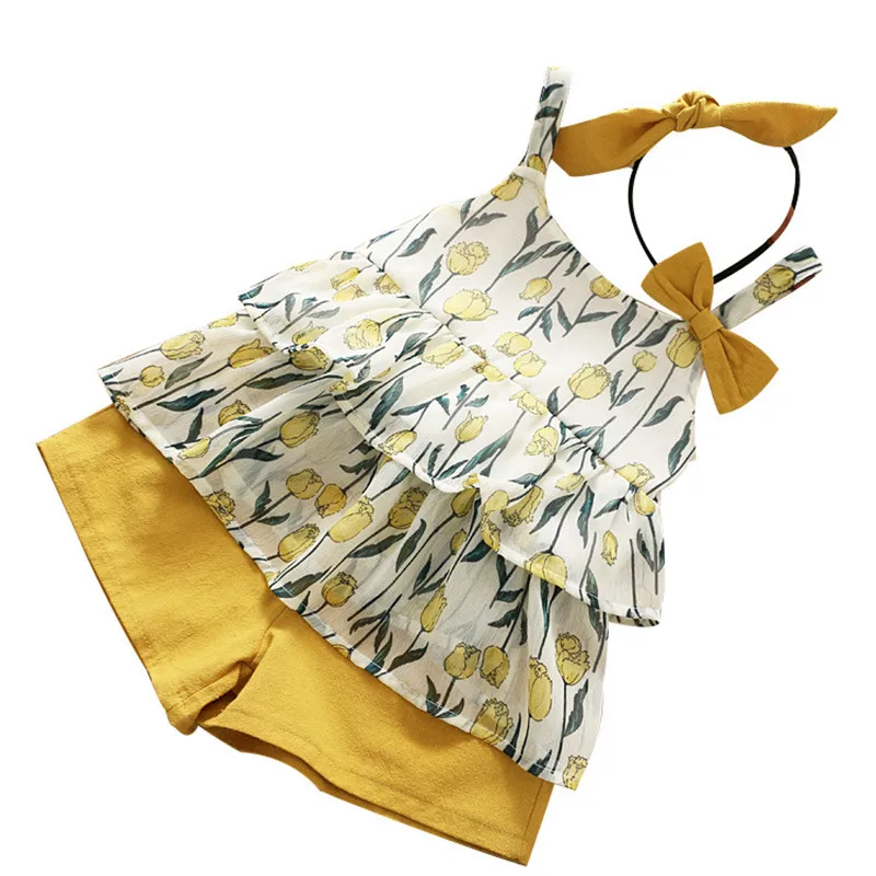 Летние комплекты одежды для девочек модная шифоновая футболка на бретельках и