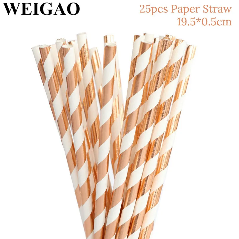 Straws WEIGAO/вечерние одноразовые столовые приборы цвета розового золота, соломинки для чашек шампанского, украшения для вечеринки в честь первого дня рождения, Детские вечерние принадлежности для душа - Цвет: Straws