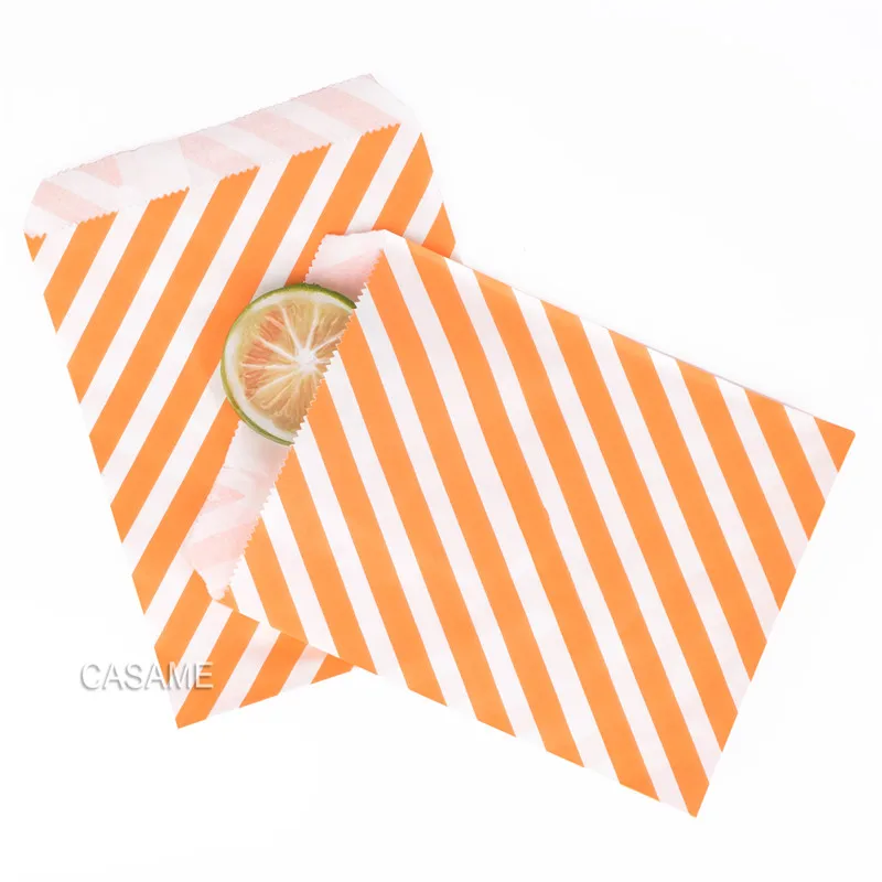 Orange Stripe 13x18 Рекламные бумажные пакеты красочные шеврон лакомство Ремесло бумажные пищевые безопасные сумки вечерние сувениры лучшие подарочные пакеты для гостей - Цвет: Orange Stripe 13x18