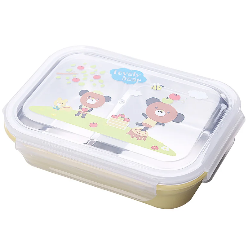Цвет: желтый Дети ланч бокс 304 Нержавеющая Сталь Bento box японский контейнер для еды термос для еды детская посуда термальность студентов пикник посуда хранения - Цвет: Цвет: желтый