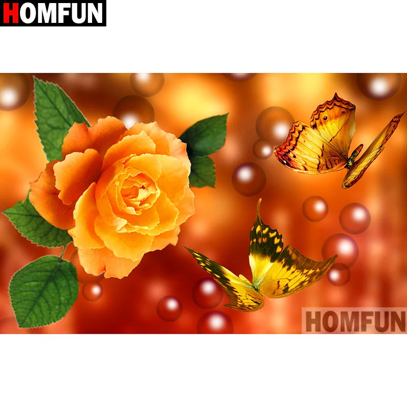 

Алмазная 5D картина HOMFUN «цветок, бабочка», вышивка крестиком, картина из квадратных/круглых страз «сделай сам», подарок для домашнего декора, A11115