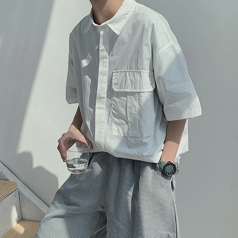 Новинка 2019 летняя свободная модная повседневная мужская рубашка оверсайз