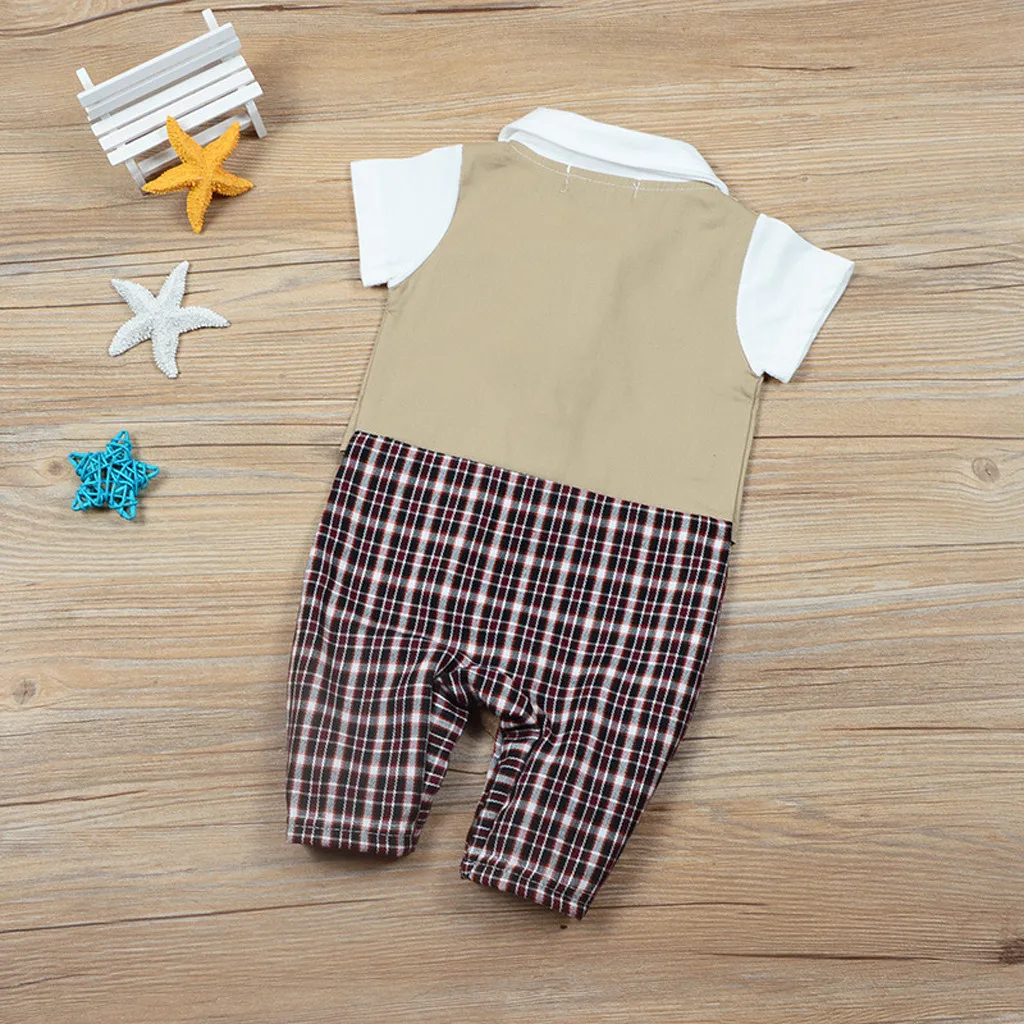 Newborn Infant Boy Sets Summer 2019 Formal Gentlemen Tie Romper Jumpsuit Plaid Clothes baby kleding boys ubranka dla niemowlat |