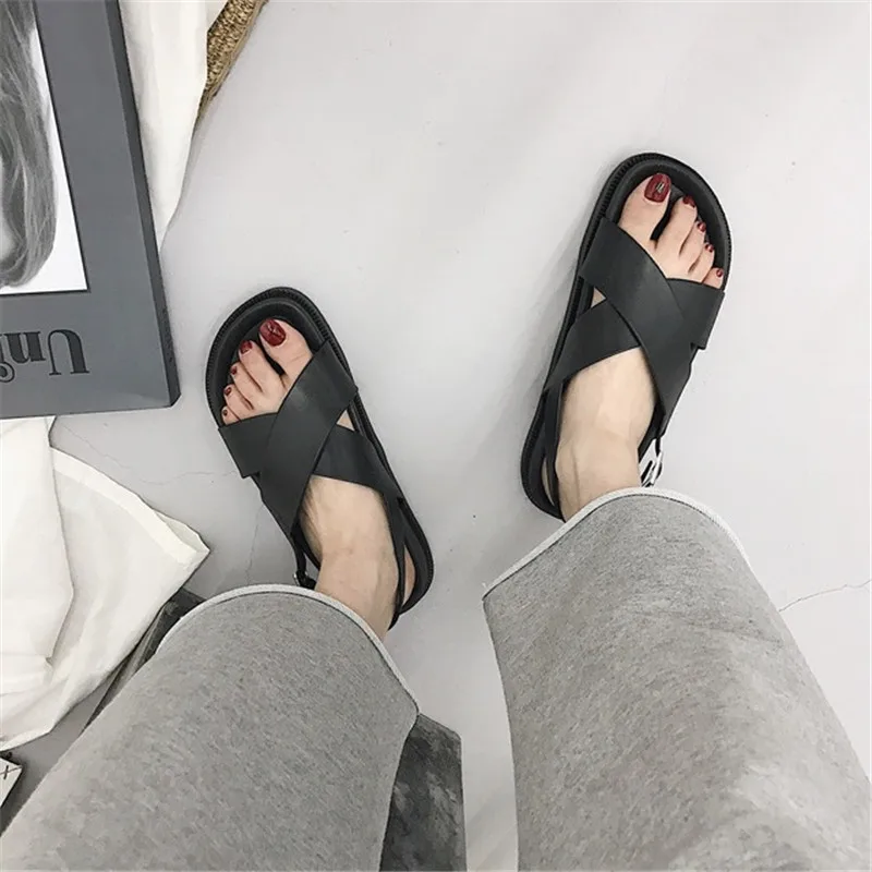 Новинка года; Sandalias Mujer; Новое поступление; классические удобные босоножки на платформе черного и телесного цвета; женская обувь на плоской подошве; женская обувь на резиновой подошве