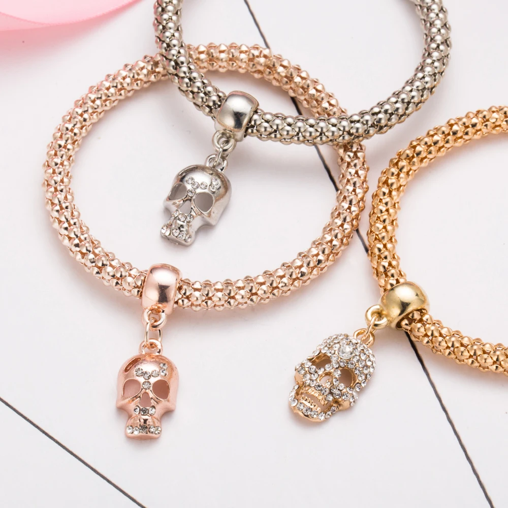 2017 новая мода золотой цвет кристалл Череп браслет и 3 шт./компл. шарм роскошь